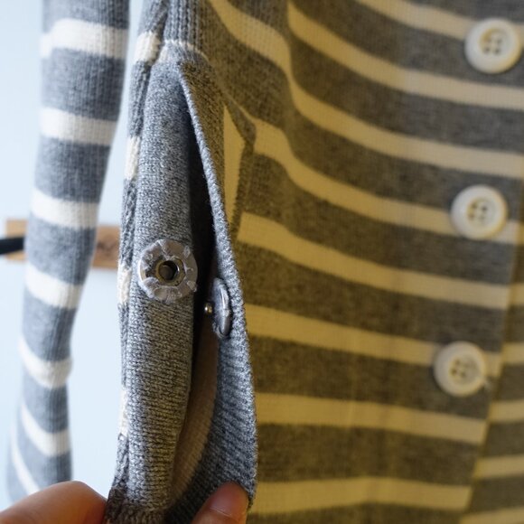 J.Crew KD6774 grey white stripe merino wool sweater cardigan coat XS 0 - Picture 14 of 16